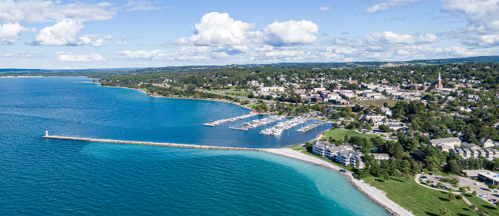 aerial view of Petoskey and Little Traverse Bay