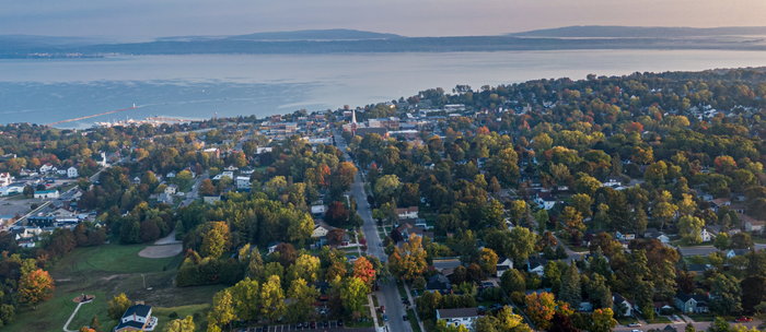 Aerial view of Petoskey and Little Traverse Bay