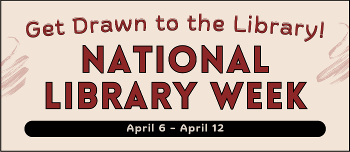 Placeholder image for National Library Week, text only in pink and purple tones